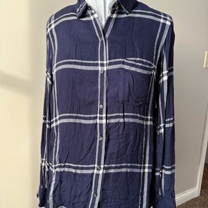 Old Navy Navy Blue Plaid Button Down Shirt